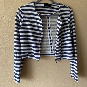 Harlowe & Graham Women's Striped Cardigan Crop Jacket M Navy White Nautical Y2K‎